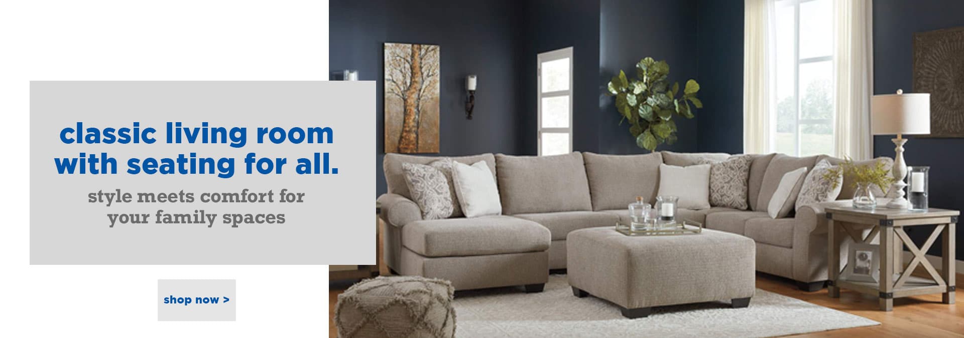 classic living room with seating for all. style meets comfort for your family spaces. shop now
